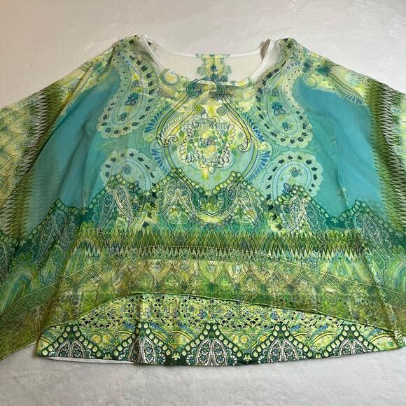 One World Chiffon Overlay Blouse w/ Tank Size 14/16 Paisley Boho Hippie Fairy - Picture 3 of 7
